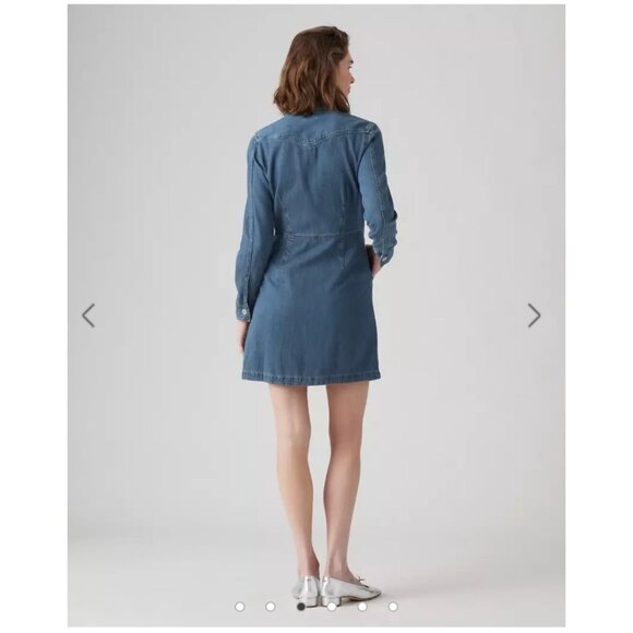 Levis Denim Otto Western Dress Button-snap Up Front Long Sleeve Mini Cut Small - Picture 2 of 14